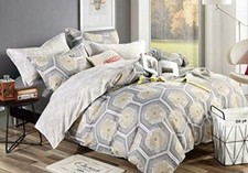King Size Hexagon Print 3pc Bedding Set: 1 Duvet Cover  2 pillow Shams d2876 