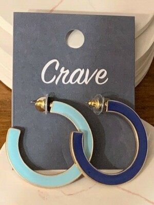 NWT Crave Reversible Navy & Aqua C-Hoop Earrings