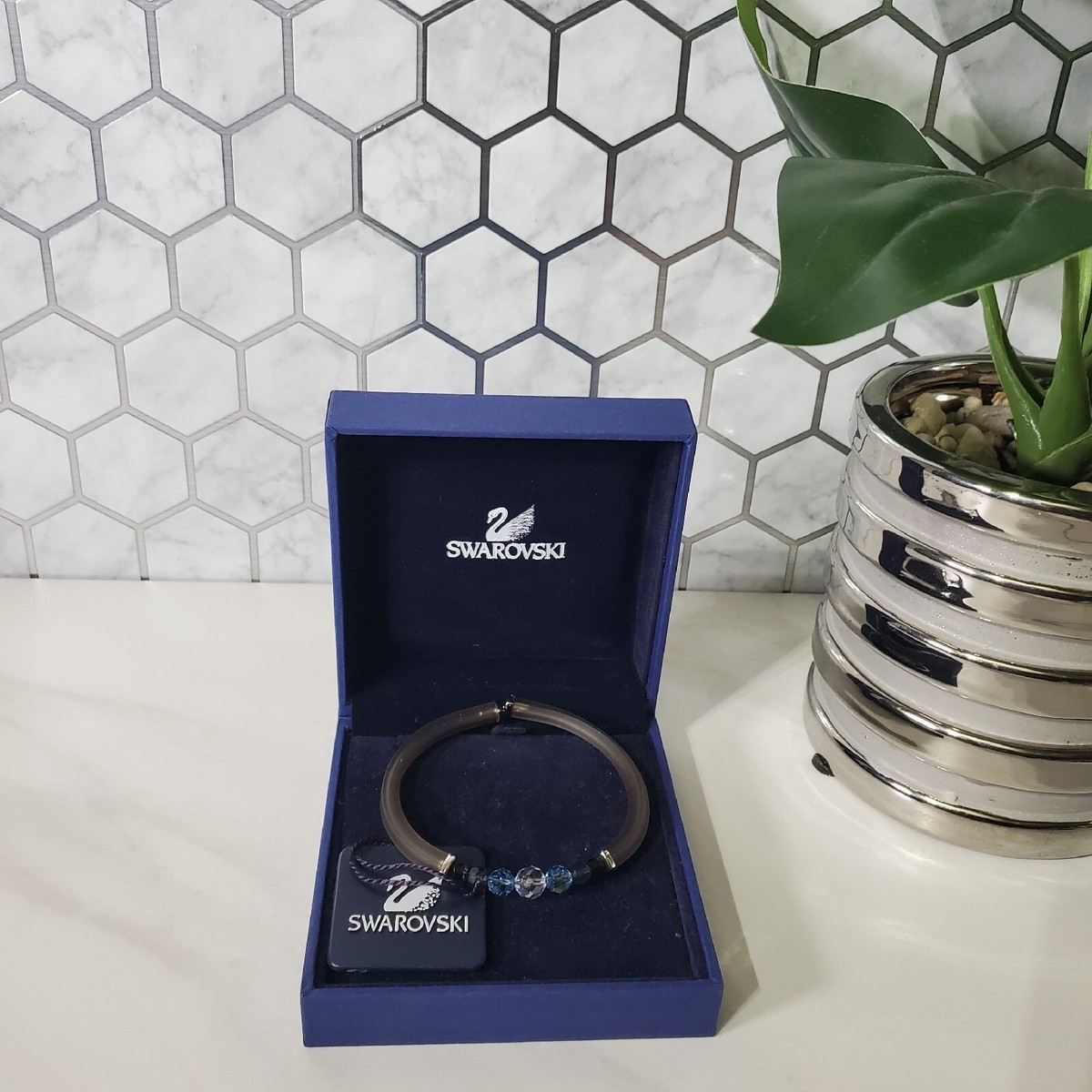 Swarovski Blue Crystal Flexible Rubber Cuff Bracelet Retired | eBay