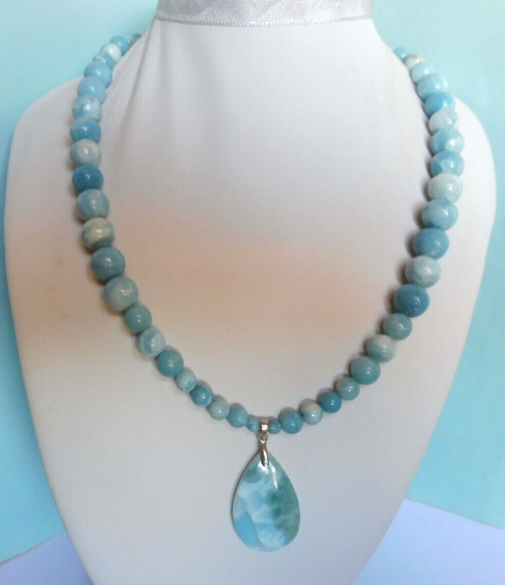 Collier Larimar véritable argent massif, le cadeau idéal pour femme