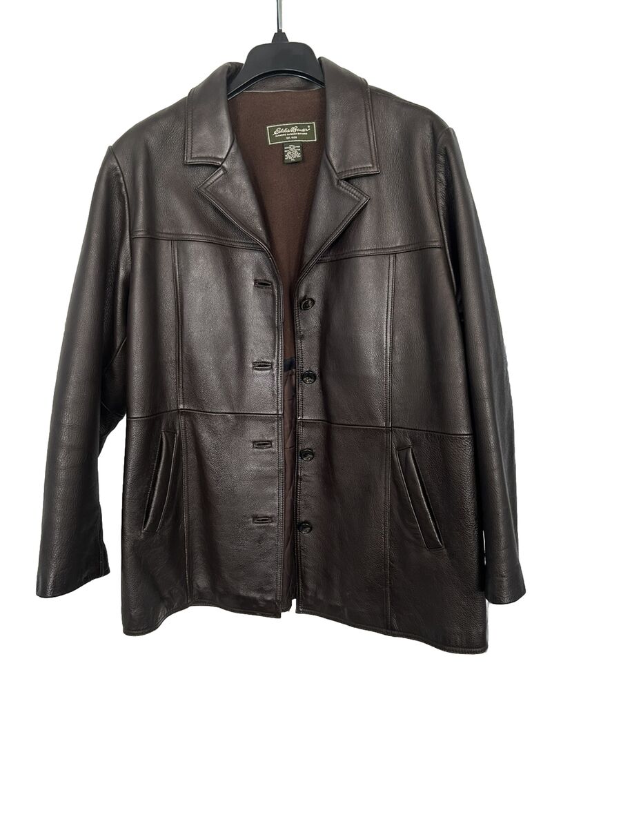 Vintage Eddie Bauer XL Brown Leather Car Coat, circa early Vintage Eddie Bauer XL Brown Leather Car Coat, circa early