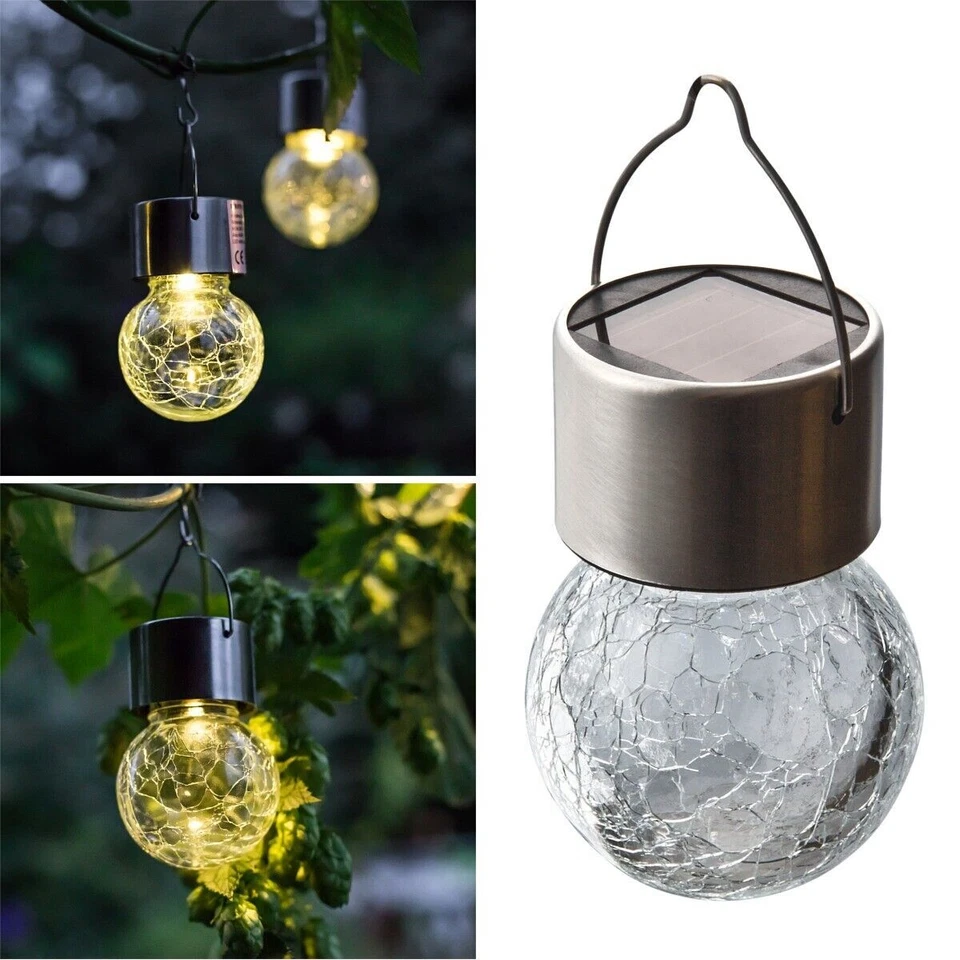 1/4/8 LED Solar Hängeleuchte Glas-Kugel Leuchte Lampe Solarkugel Balkon Garten - Bild 2 von 3