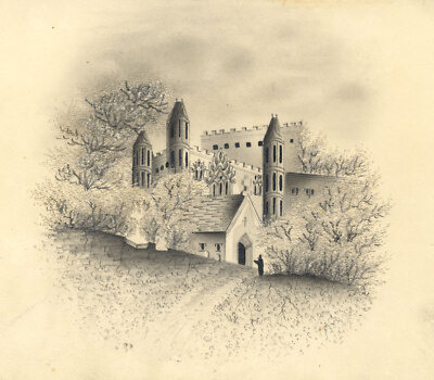 Dunreath Abbey Graphitzeichnung Anfang 19. Jahrhundert Original