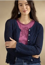 NEW Sundance Catalog Cassatt Navy Blue Cotton Modal Pointelle Cardigan PXXS