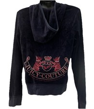 Juicy Couture Vintage Y2K Velour Black Hoodie, Size L. Scottie Dog, Crystal
