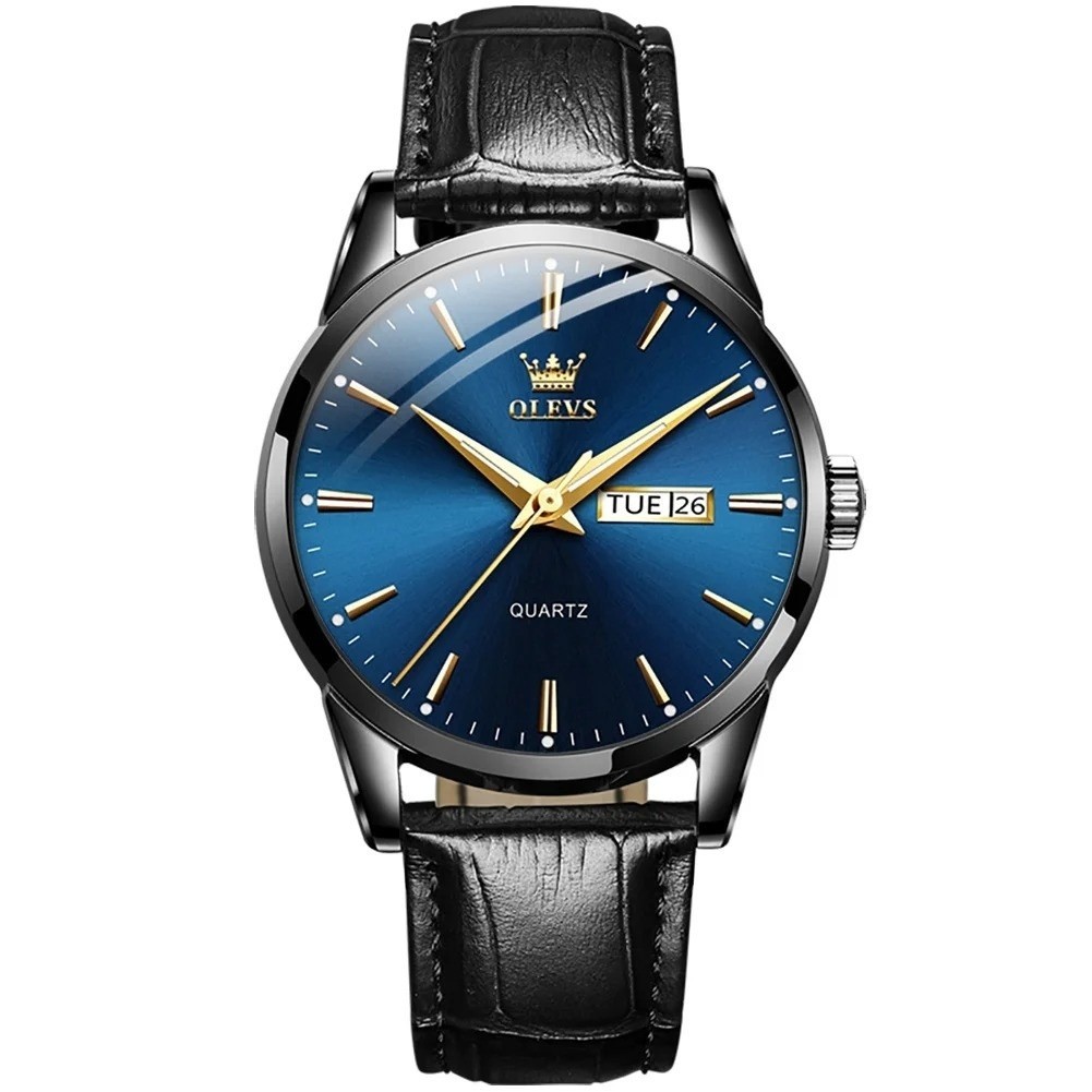 Montre Quartz OLEVS Homme en Cuir Noir et Cadran Chiffres Romains
