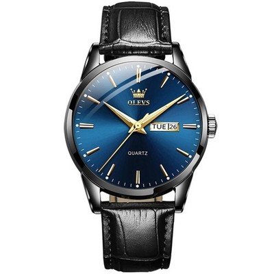 OLEVS Herrenuhr Quarz Lederarmband römische Ziffern Datum 3ATM