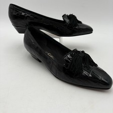 Selby Womens 8B Vintage 90s Black Croc Embossed Tassel Loafer Pumps