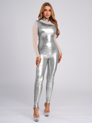 Body donna tuta gioco tuta patchwork pezzo unico abbigliamento sportivo metallizzato adulto - Foto 21 di 54