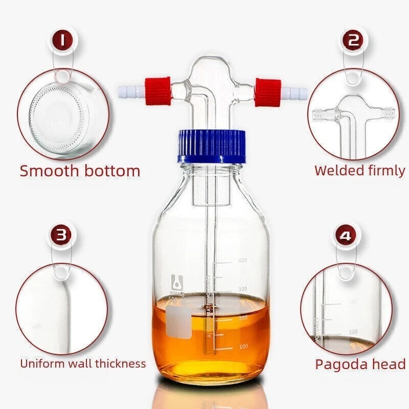 Lab Supply: 100ml-2000ml Gas Washing Bottle Borosilicate Graduated Drechsel GL45 - Image 3 of 4