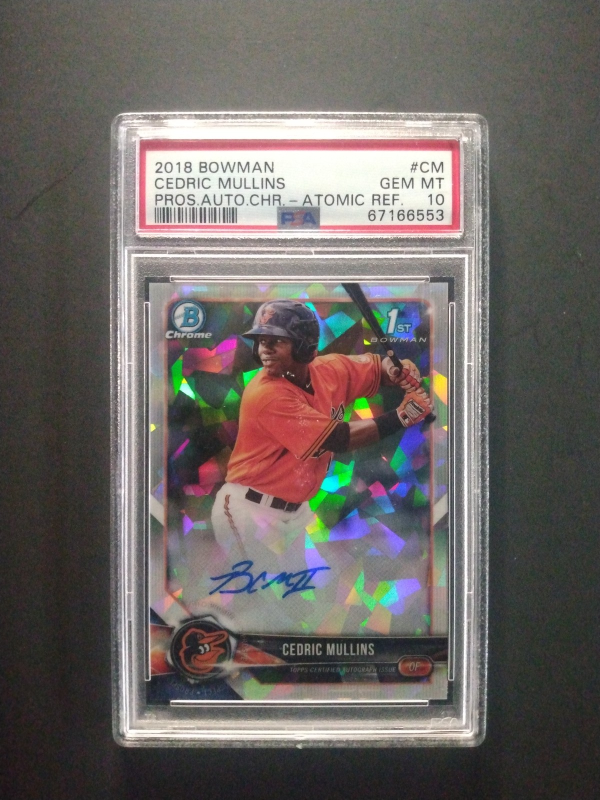 2018 Bowman Chrome Prospect Autographs Cedric Mullins Atomic Ref. #CPA-Cm 96/100