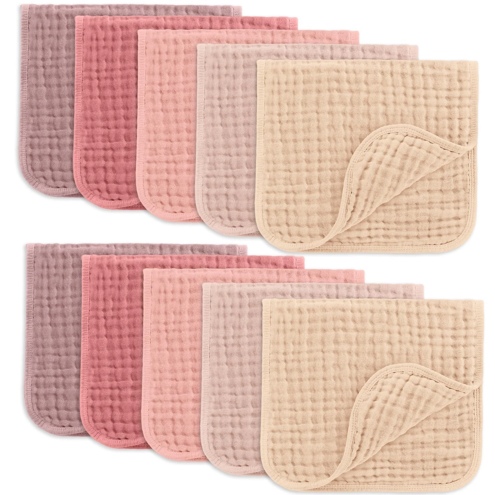 Ultra Absorbent 100% Cotton Burp Cloths - 10 Pack, 20"x10", Soft & Gentle for Ba