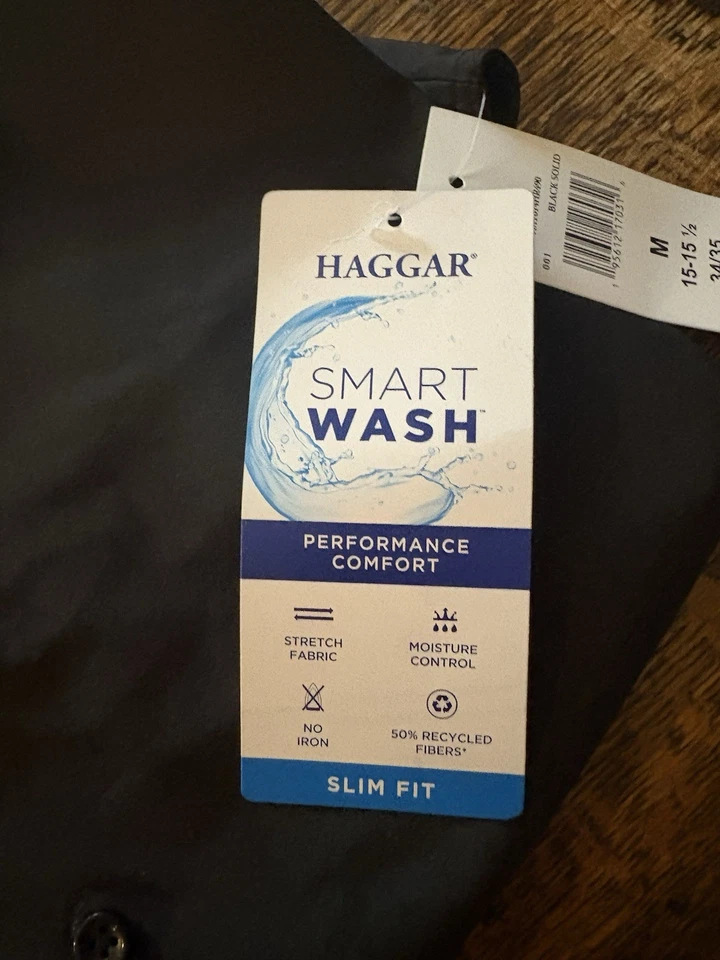 Nueva Camisa de Vestir Haggar Para Hombre Negra Calce Ajustado 15-15.5 34/35 Foto 2 de 4