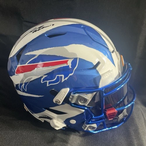 🔥Josh Allen Signed Fully Painted Ripped Buffalo Bills Speedflex Helmet - COA🔥