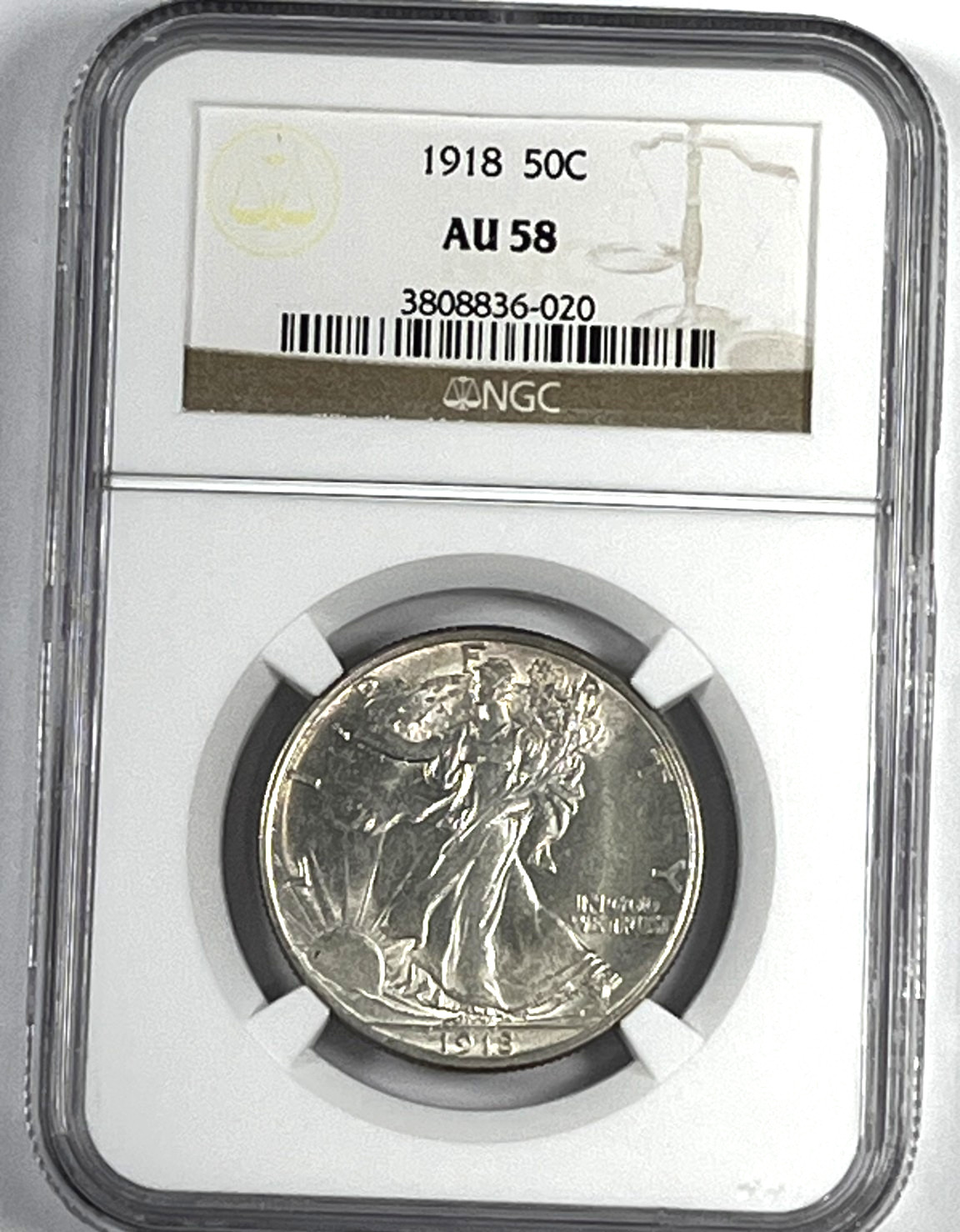 1918 Walking Liberty Half Dollar : NGC AU58