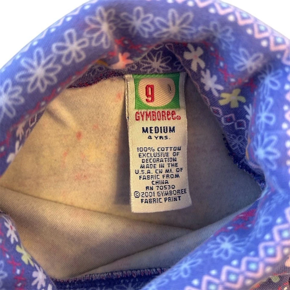 Y2K Gymboree Girls Turtleneck Long Sleeve Floral Top Size 7-8 Purple Vintage - Image 4 of 4