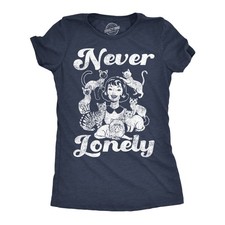 Womens Funny T Shirts Never Lonely Sarcastic Cat Lady Graphic Novelty Tee For