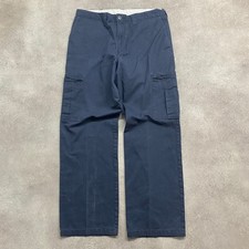 Dickies Cargo Trousers Mens 35" Workwear Relaxed Fit Wide Leg Pants, Navy