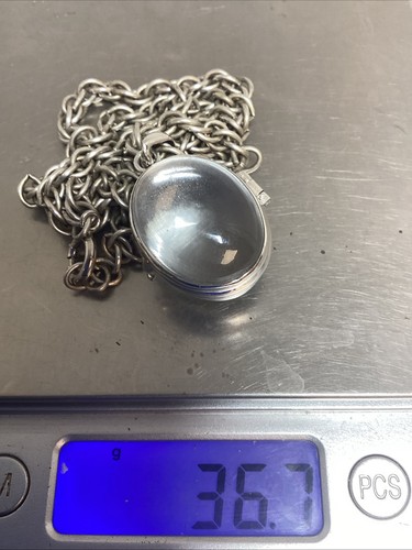 Sterling Silver & Rock Crystal Pools Of Light Oval Locket On Chain Vintage - Afbeelding 7 van 11