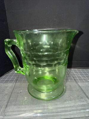 Hazel Atlas Uranium Glass Vaseline Green Honeycomb Column Pitcher Depression
