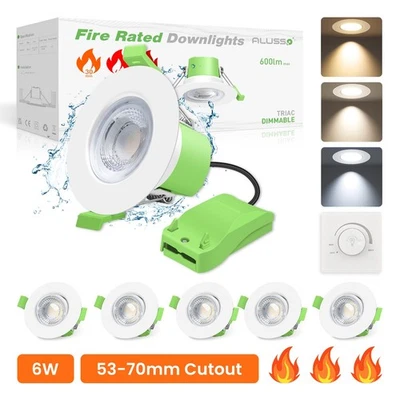 ALUSSO Fire Rated Recessed LED Ceiling Dimmable Light 6W Spots IP65 Bathroom Downlight