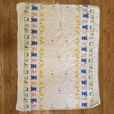 Vintage Riegel Baby Blanket Crib Sheet Bears Blocks Ducks Tulips Cotton Flannel