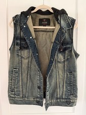 Guess Denim Vest Removable Black Drawstring Hood S