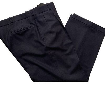 Navy Hopsack BESPOKE Pants W40 L26.5 Suspender Pleated Cuff Trousers USA
