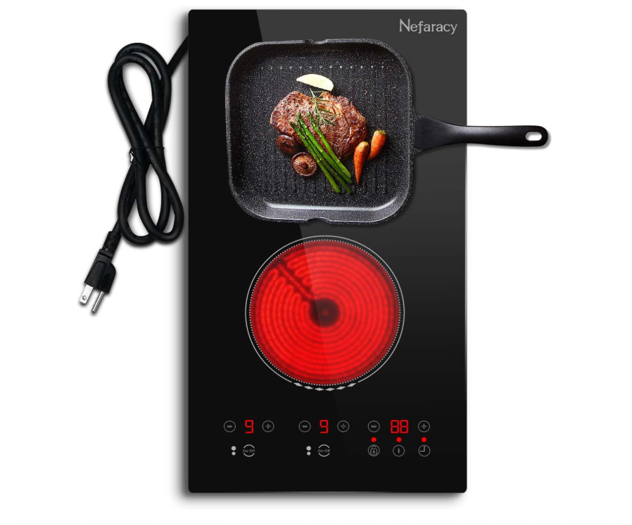 2 Burner Electric Cooktop 12 Inch, Nefaracy 110V Electric Stove with Touch Contr