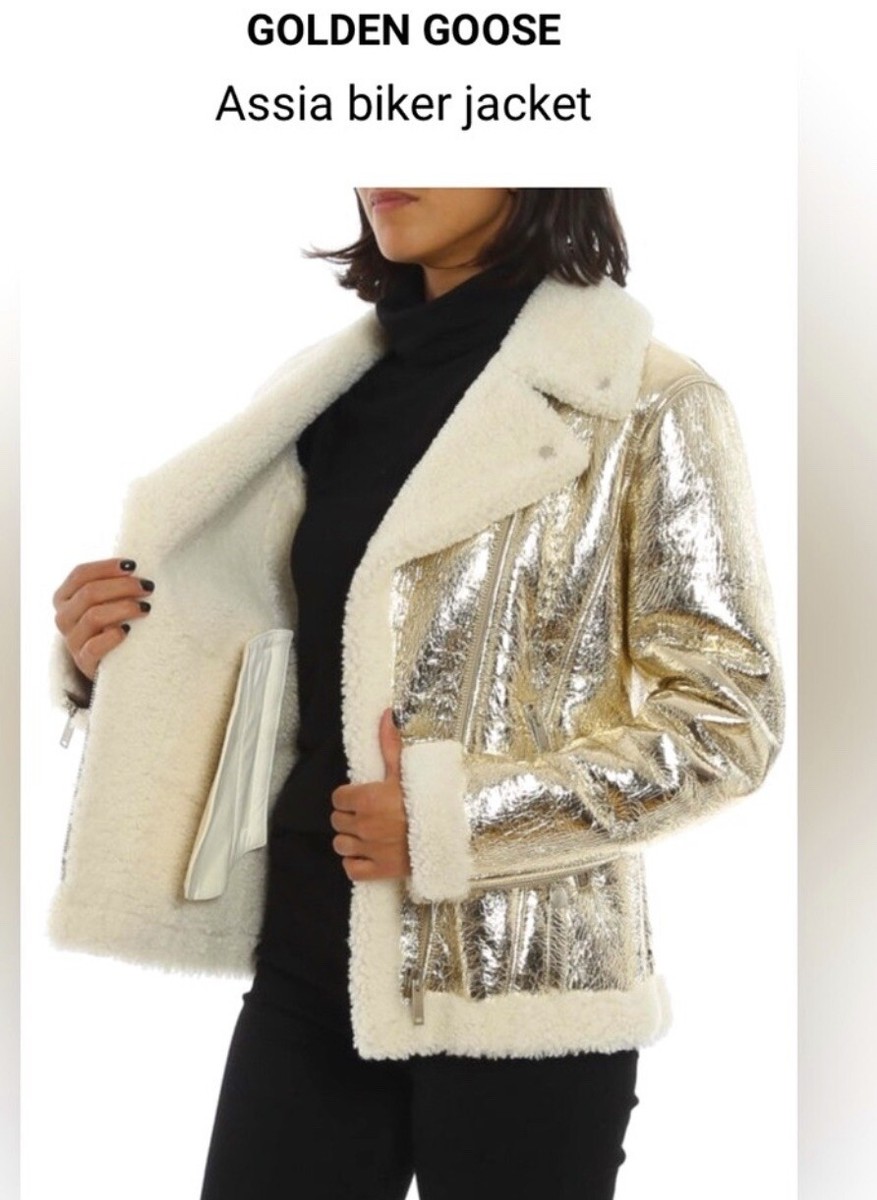 Golden Goose Assia sheepskin jacket in laminated leather/shearling