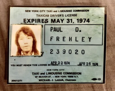 ACE FREHLEY Kiss Glossy Sticker 1974 NYC Taxi Cab License 4x3 + FREE BONUS DECAL