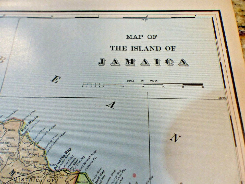West Indies Antique Color Map 1903 Cram's 14½" x 22" Island of Jamaica, Cuba Map - Image 2 of 4