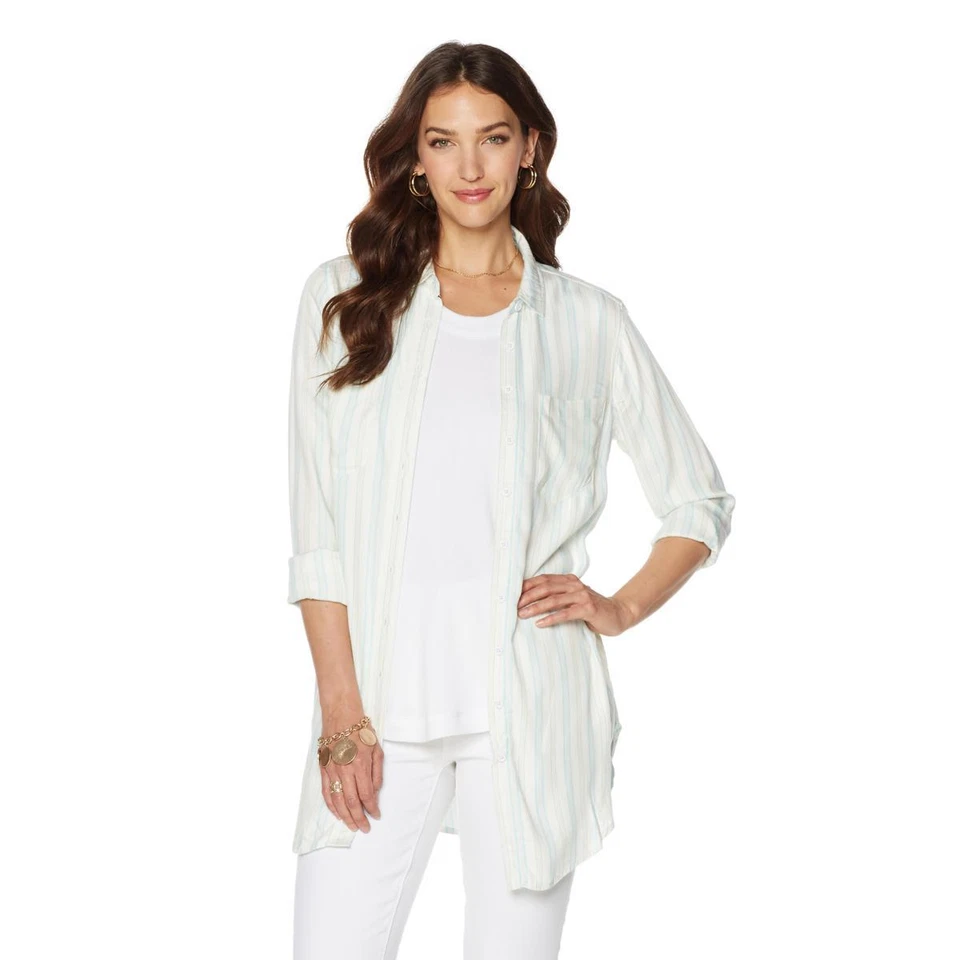 Camisa túnica Melissa McCarthy Seven7 manga larga a rayas top 1X/2X talla grande HSN Foto 2 de 4