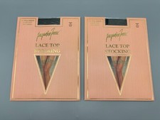 JACQUELINE FERRAR ULTRA SHEER LACE TOP STOCKING SHORT JET BLACK 2 PAIR BRANDNEW