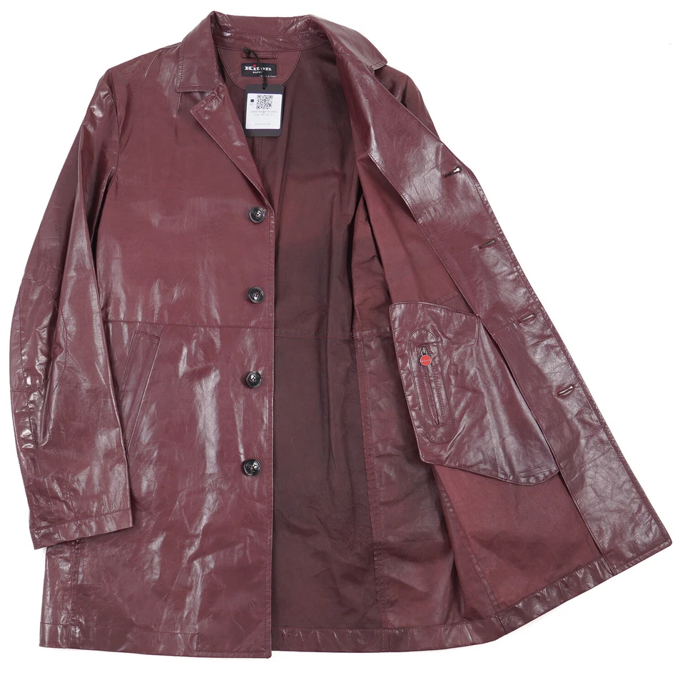 Kiton Burgundy Lightweight Calfskin Leather Three-Quarter Jacket M (Eu 50) Coat - Image 2 of 4