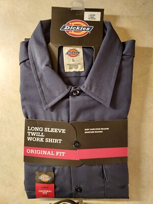 Brand New Men's Dickies Long Sleeve Twill Work Shirt, Dark Blue, Large size