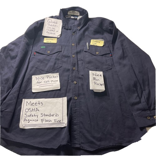 Workrite Flame Resistant Mens 2XL Indura Navy Blue LS Work Shirt Excellent J196 - Picture 2 of 17