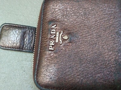 Prada Zip Wallet Metallic Brown Leather Italy Coin Pouch  display picture 1