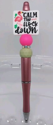 Flamingo Calm The Flock Down Beaded Pen Black Ink Refillable - Free Refill