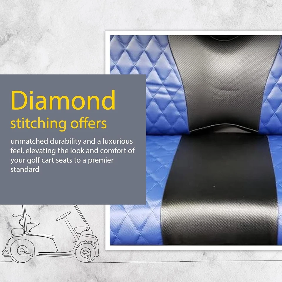 Club Car Seat Cover Diamond FRONTS-BLK/NAVY Precedent Golf Cart 2004+, 2PCS Foto 3 de 4