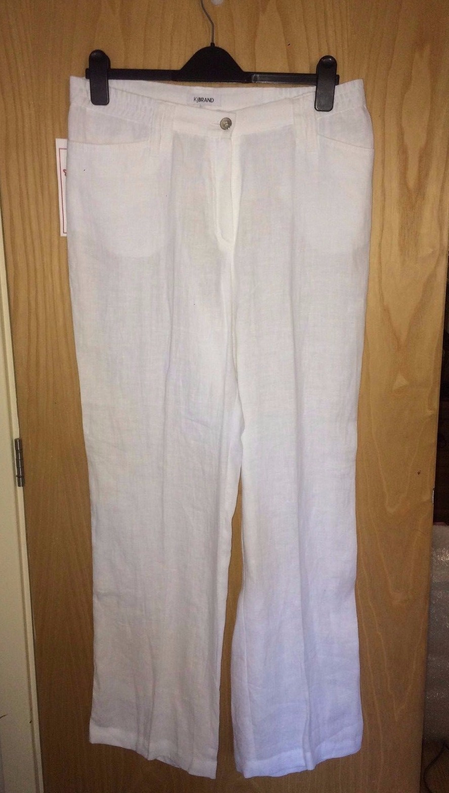 NWT FABULOUS WHITE LINEN WIDE LEG TAILORED TROUSERS BY KJ BRAND SZ 16 RRP NWT FABULOUS WHITE LINEN WIDE LEG TAILORED TROUSERS BY KJ BRAND SZ 16 RRP