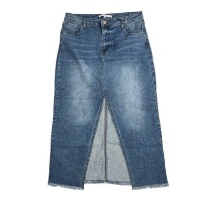 Celebrity Pink Juniors Raw-Hem Denim Maxi Jean Skirt Pretty Face Size 13 / 31