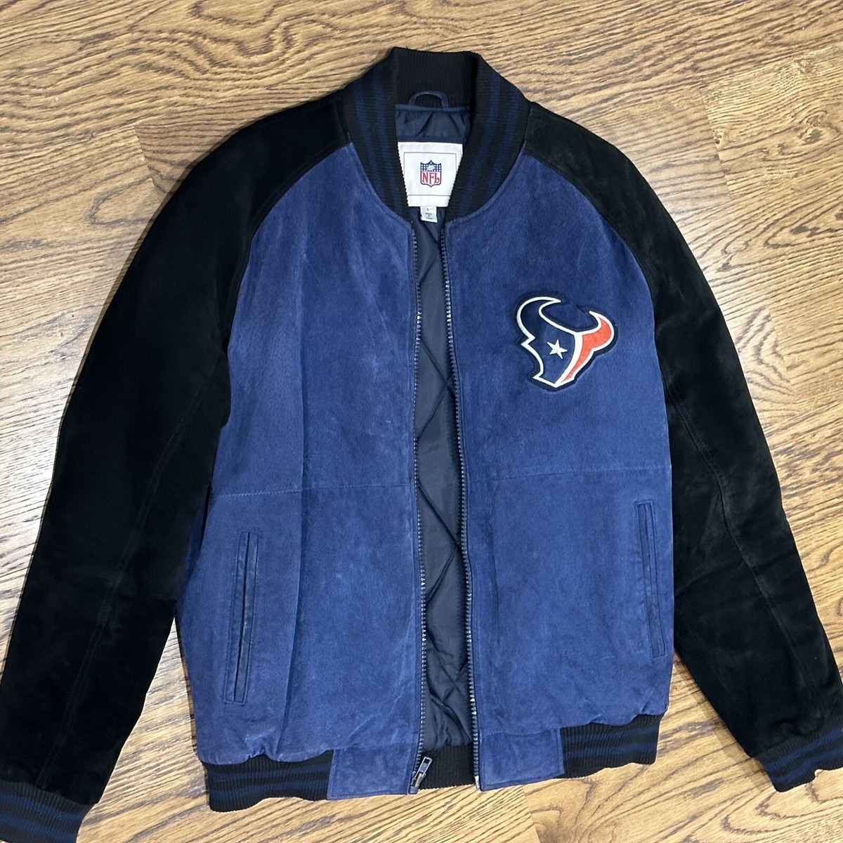 Officially Licensed NFL Houston Texans Varsity Suede Leather