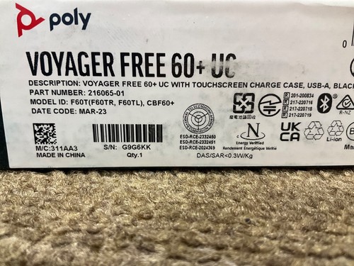 Poly Voyager Free 60+ 6200 UC Bluetooth Headset 208748-101 NEW