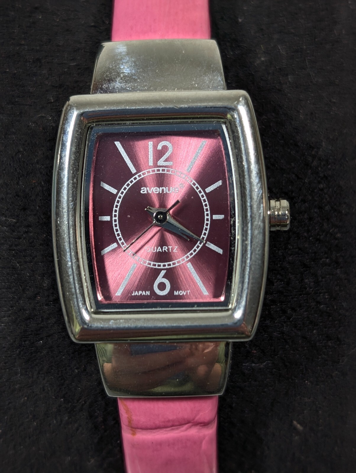 Avenue Pink Rectangle Dial Faux Leather Band Hinge Bracelet Watch 6 inch