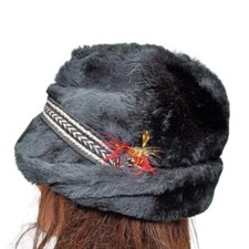 Vintage United Hatters Caps Millinery Faux Fur Fancy Quality Size Medium Black