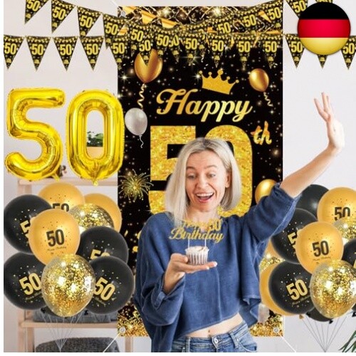 50 Geburtstagsdeko Set - Schwarz Und Gold Geburtstag Ballons, 50 Happy Birthday - Bild 7 von 14