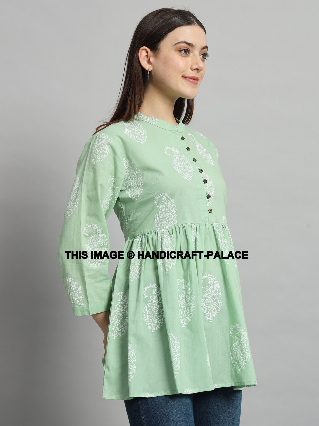 Women Cotton Linen Tunic Top Shirt Summer Casual Floral Blouse Regular Size