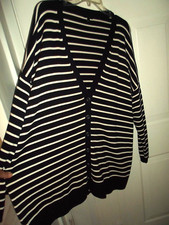 Talbots Womens Sz 3X Navy/White Stripe V-Neck Button-Front Cardigan Cotton Blend