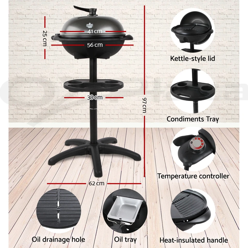 Grillz Electric BBQ Grill Smoker Outdoor Kitchen Kettle Portable Non Stick Oven - image 2 of 4